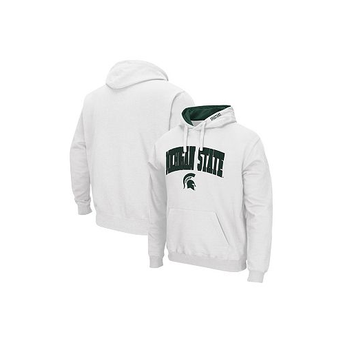 Colosseum Mens White Michigan State Spartans Arch and Logo 3.0 Pullover Hoodie