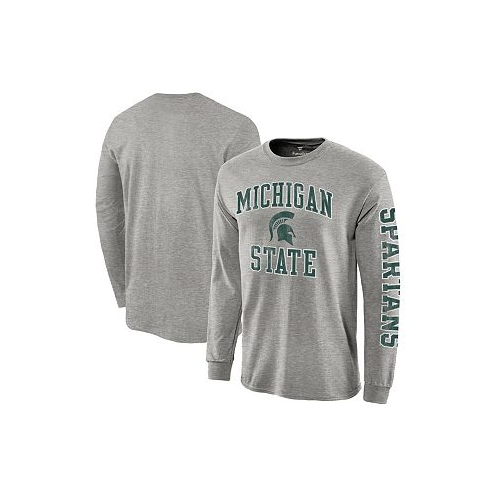 Fanatics Mens Gray Michigan State Spartans Distressed Arch Over Logo Long Sleeve Hit T-shirt