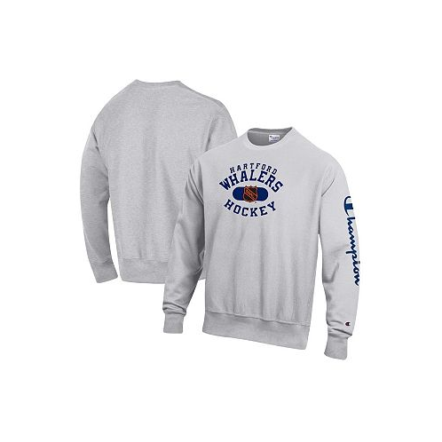 Champion Mens Heathered Gray Hartford Whalers Reverse Weave Pullover Sweatshirt