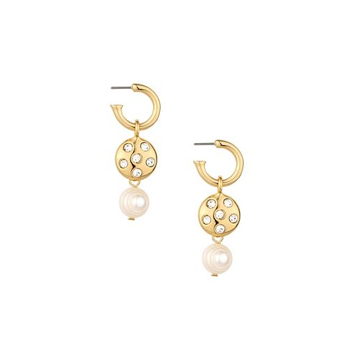 ETTIKA 18K Gold Plated Crystal Disc and Cultured Freshwater Pearl Earrings