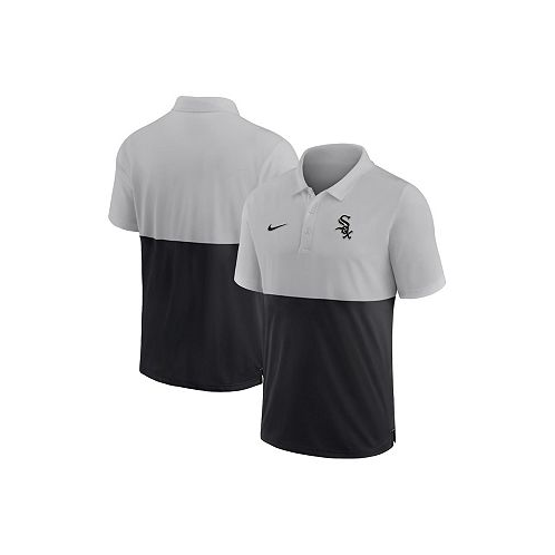 Nike Mens Silver Black Chicago White Sox Team Baseline Striped Performance Polo Shirt