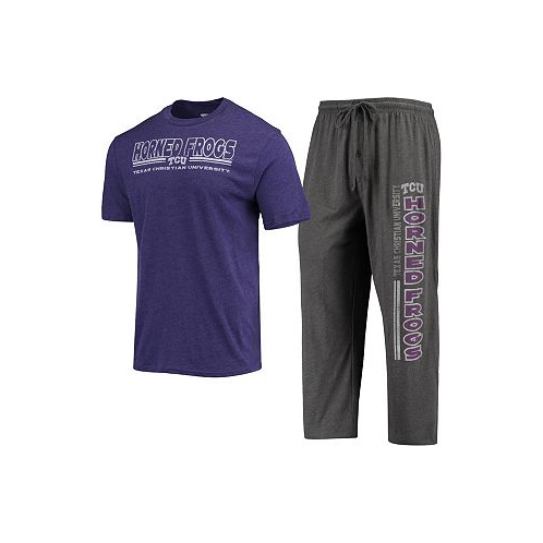 Concepts Sport Mens Heathered Charcoal Purple TCU Horned Frogs Meter T-shirt and Pants Sleep Set