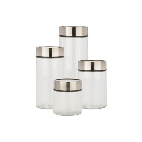 Honey Can Do Stainless Steel Lids and Fresh-Date Dials Kitchen Glass Jar Set Set of 4