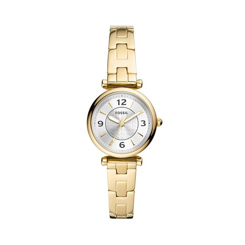 Fossil Womens Carlie Sport Mini Three Hand Gold Tone Stainless Steel Bracelet Watch 28mm