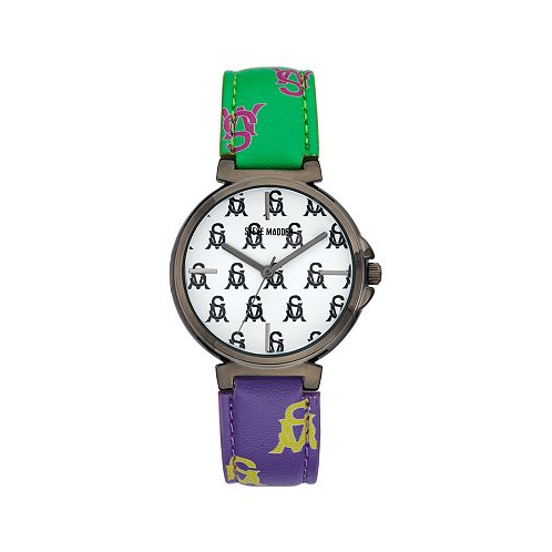 Womens Multi Colored- Green Purple Pink Yellow Polyurethane Leather with Steve Madden Logo and Stitching Watch 36mm