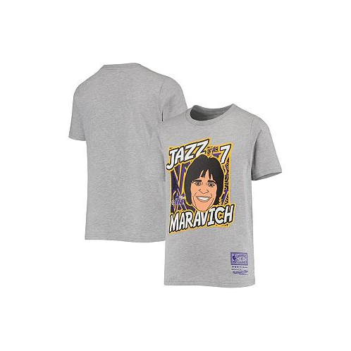 Mitchell & Ness Big Boys Pete Maravich Heathered Gray New Orleans Jazz Hardwood Classics King of the Court Player T-shirt
