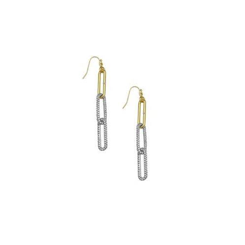 Vince Camuto Two-Tone Glass Stone Paper Clip Fish Hook Drop Earrings