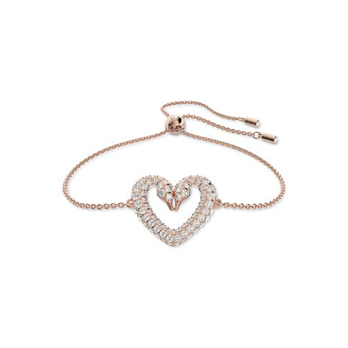 Swarovski Rose Gold-Tone Pave Swan Heart Slider Bracelet