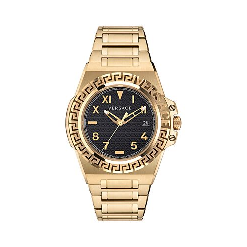 Versace Mens Swiss Greca Reaction Gold-Tone Stainless Steel Bracelet Watch 44mm