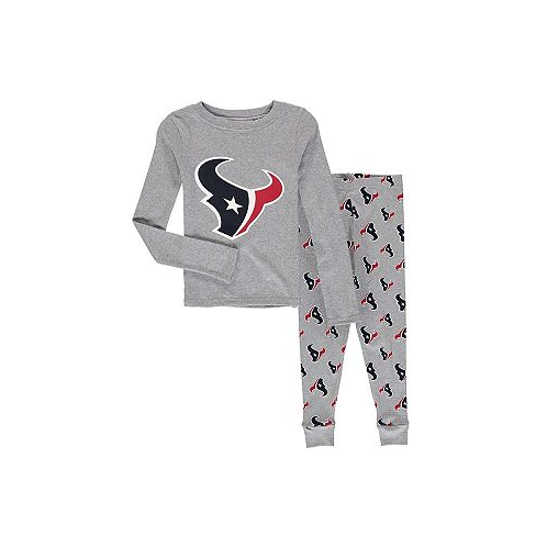 Outerstuff Preschool Boys and Girls Heathered Gray Houston Texans Long Sleeve 2 piece T-shirt and Pants Sleep Set