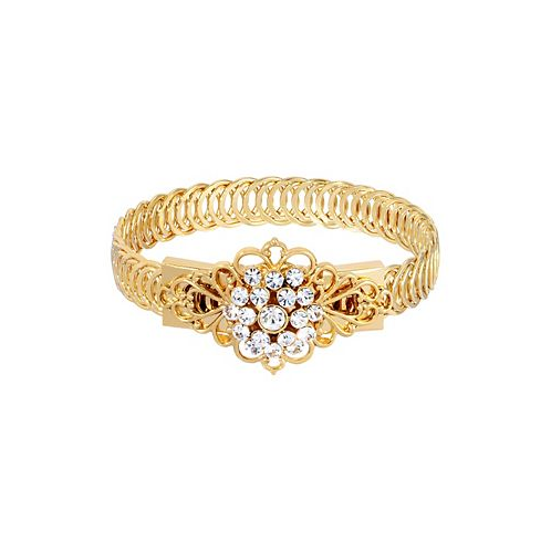 2028 14K Gold-tone Crystal Flower Overlay Belt Bracelet