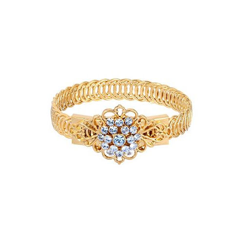 2028 14K Gold-tone Light Blue Flower Overlay Belt Bracelet
