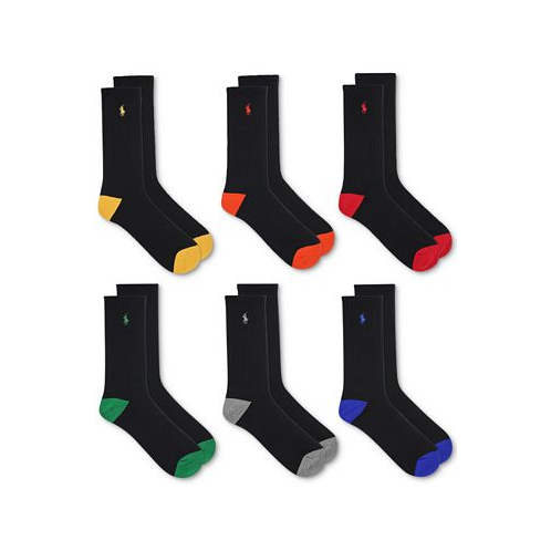 Polo Ralph Lauren Mens 6-Pk. Performance Colored Heel Toe Crew Socks