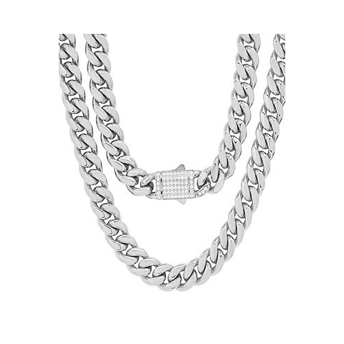 STEELTIME Thick Cuban Link Chain with Simulated Diamonds Clasp Necklace