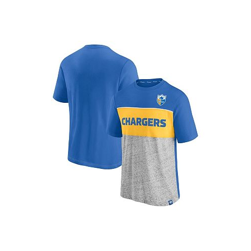 Fanatics Mens Powder Blue Heathered Gray Los Angeles Chargers Throwback Colorblock T-shirt
