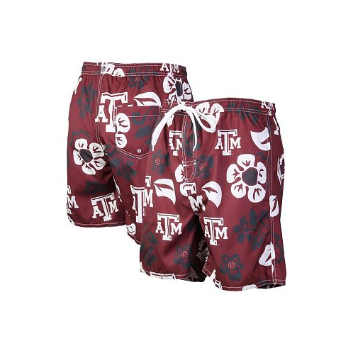 Wes & Willy Mens Maroon Texas A&M Aggies Floral Volley Logo Swim Trunks