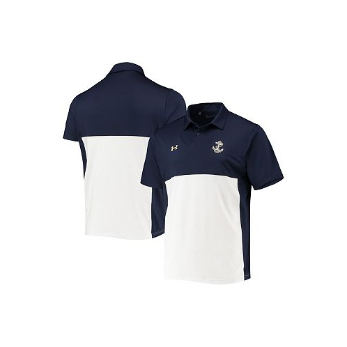 Under Armour Mens Navy White Navy Midshipmen 2022 Blocked Coaches Performance Polo Shirt