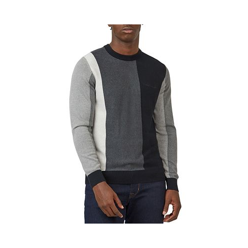Ben Sherman Mens Knitted Vertically-Striped Long-Sleeve Crewneck Sweater