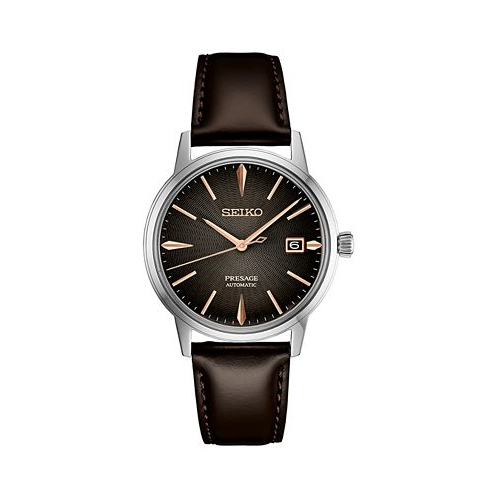 Seiko Mens Automatic Presage Brown Leather Strap Watch 40mm