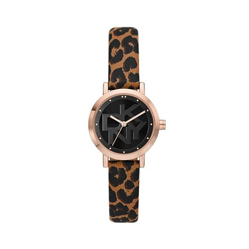 DKNY Womens Soho Animal Print Leather Strap Watch 28mm