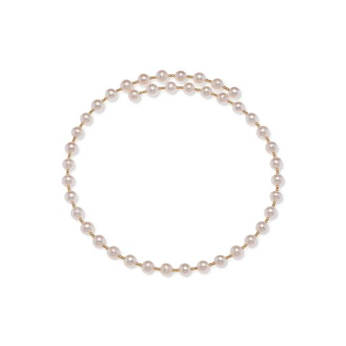 Macys Cultured Freshwater Pearl (6-1/2 - 7mm) & Polished Bead Coil 14-1/2 Choker Necklace in 18k Gold-Plated Sterling Silver