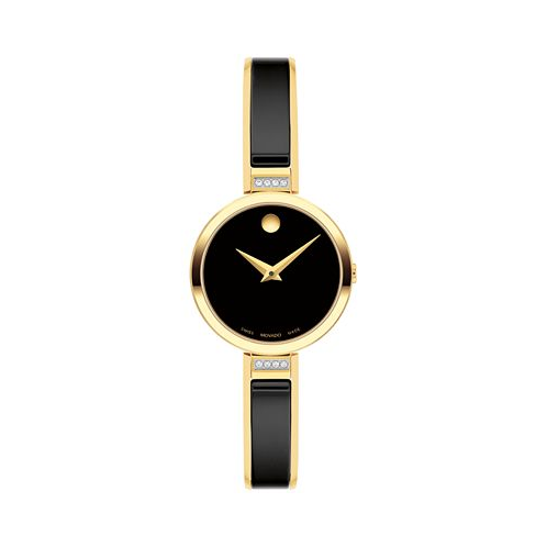 Movado Womens Moda Swiss Quartz Black Ceramic Yellow PVD Bangle Watch 24mm