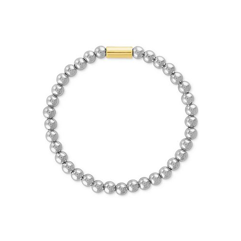 Esquire Mens Jewelry Polished Bead Stretch Bracelet in Sterling Silver & 14k Gold-Plate