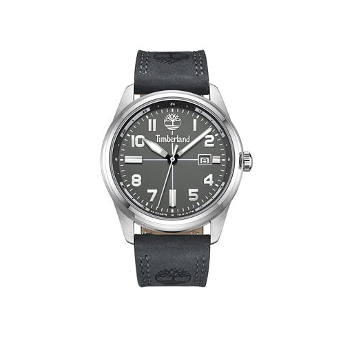 Timberland Mens Northbridge Gray Dark Genuine Leather Strap Watch 45mm