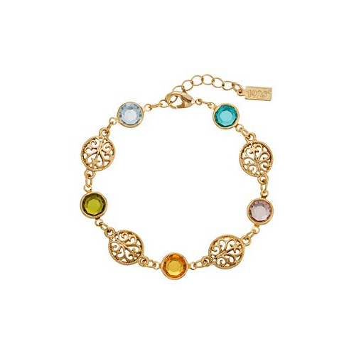 2028 Gold-Tone Crystal Stone Linking Disks Bracelet