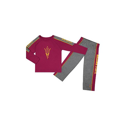 Colosseum Toddler Boys Maroon Heather Gray Arizona State Sun Devils Logo Raglan Long Sleeve T-shirt and Pants Set