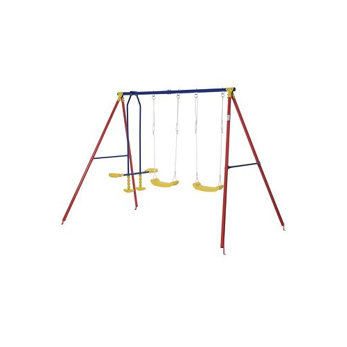 Outsunny Childrens Backyard Swing Set with 2 Seats Glider Adjustable Height