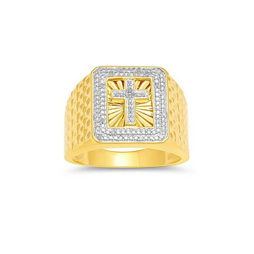 Macys Mens Diamond Cross Ring (1/10 ct. t.w.) in 18k Gold-Plated Sterling Silver