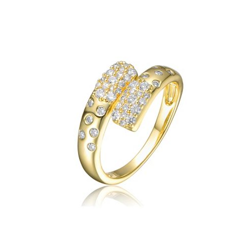 Genevive Sterling Silver Gold Plated Clear Cubic Zirconia Bypass Ring