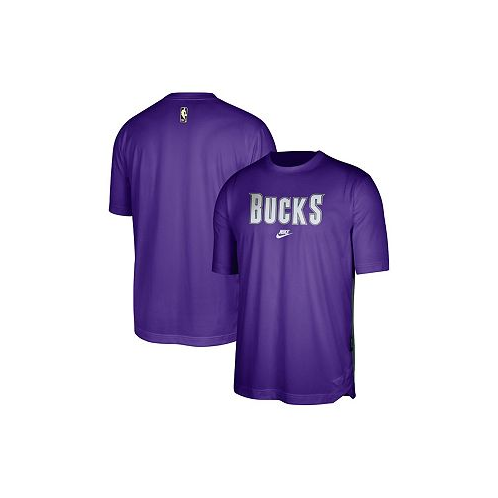 Nike Mens Purple Hunter Green Milwaukee Bucks Hardwood Classics Pregame Warmup Shooting Performance T-shirt