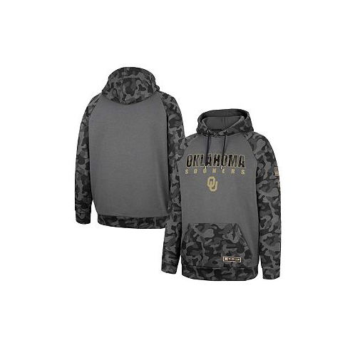 Colosseum Mens Charcoal Oklahoma Sooners OHT Military-Inspired Appreciation Camo Stack Raglan Pullover Hoodie