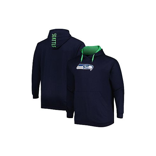 Profile Mens College Navy Seattle Seahawks Big and Tall Logo Pullover Hoodie