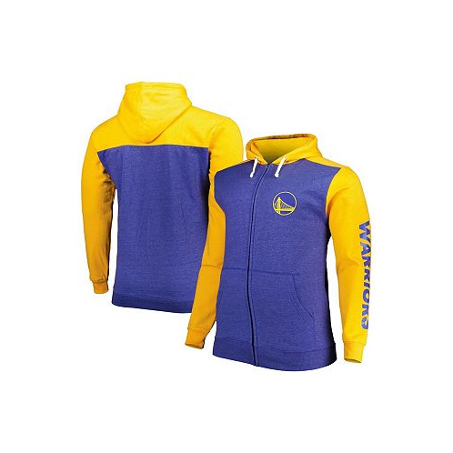 Fanatics Mens Royal Gold Golden State Warriors Big and Tall Down and Distance Full-Zip Hoodie