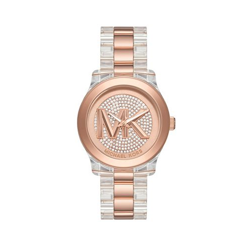 Michael Kors Womens Runway Quartz Three-Hand Clear Castor Oil and Rose Gold-Tone Stainless Steel Watch 38mm