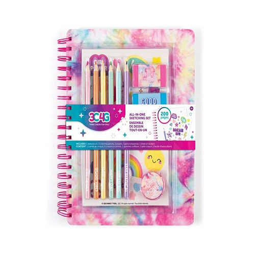 Three Cheers For Girls 3C4G All-in-One Sketching Set Pastel Tie Dye Make It Real Tweens Girls 200 Page Book Includes 6 Colored Pencils 2 Erasers Pencil Sharpener Sheet Of Stickers Take Notes In Class 