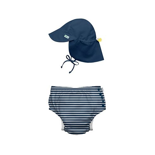 Green sprouts Toddler Boys or Toddler Girls Snap Swim Diaper and Flap Hat 2 Piece Set