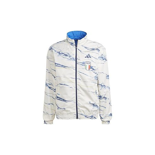 Adidas Mens White Italy National Team Logo Anthem Reversible Full-Zip Jacket