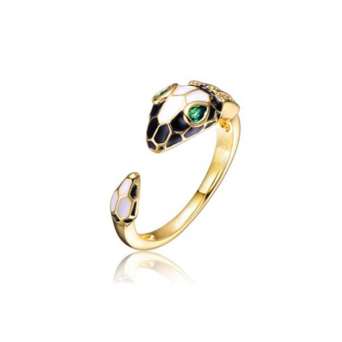 Rachel Glauber RA 14K Gold Plated Green Cubic Zirconia Modern Inlaid Ring