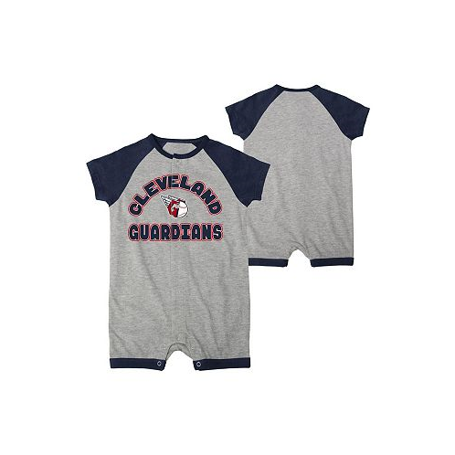 Outerstuff Newborn and Infant Boys and Girls Heather Gray Cleveland Guardians Extra Base Hit Raglan Full-Snap Romper