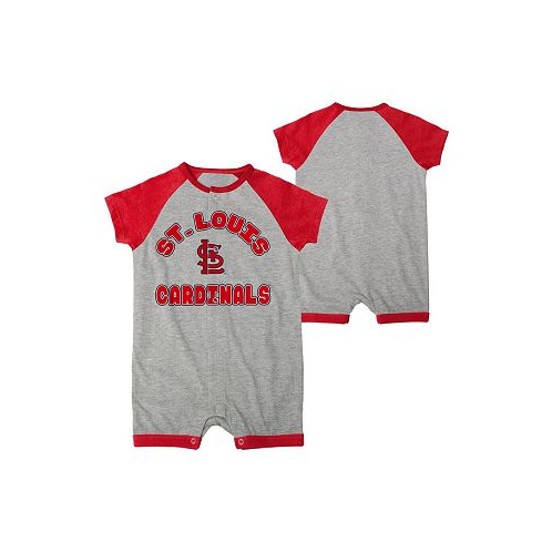 Outerstuff Newborn and Infant Boys and Girls Heather Gray St. Louis Cardinals Extra Base Hit Raglan Full-Snap Romper
