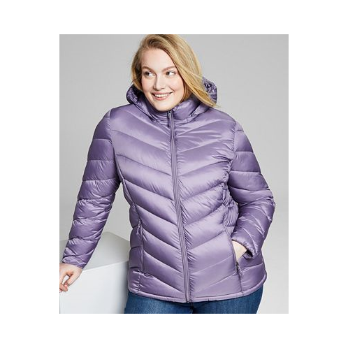 Charter Club Womens Plus Size Hooded Packable Puffer Coat