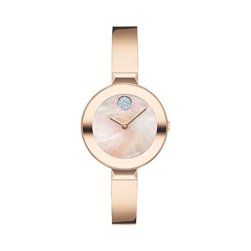 Movado Womens Bold Bangles Swiss Quartz Ionic Plated Rose Gold-Tone Steel Watch 28mm