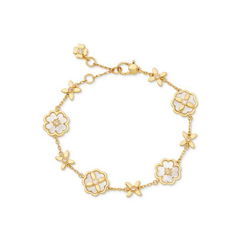 Kate spade new york Gold-Tone Cubic Zirconia & Mother-of-Pearl Flower Flex Bracelet