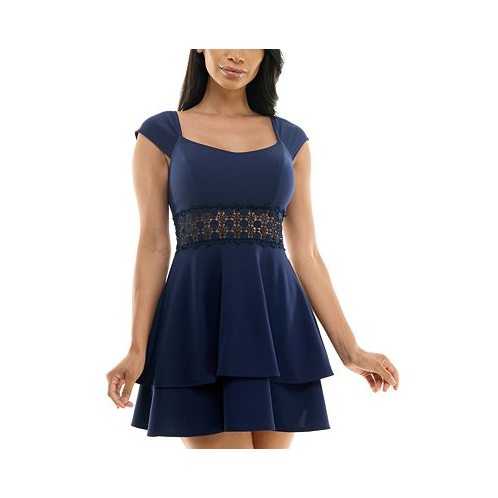 B Darlin Juniors Lace-Trim Cap-Sleeve A-Line Dress