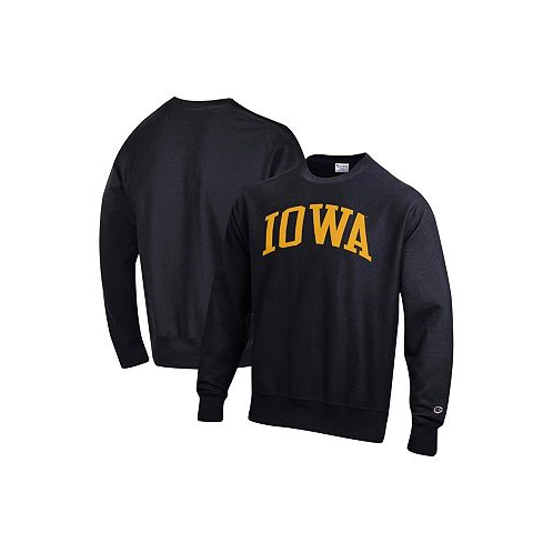 Champion Mens Black Iowa Hawkeyes Big and Tall Reverse Weave Fleece Crewneck Pullover Sweatshirt