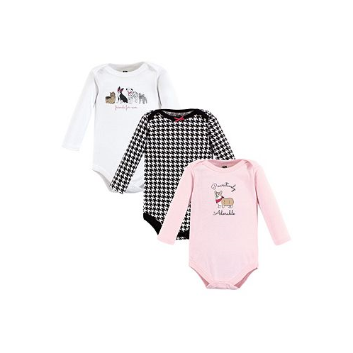 Hudson Baby Baby Girls Cotton Long-Sleeve Bodysuits Dogs 3-Pack
